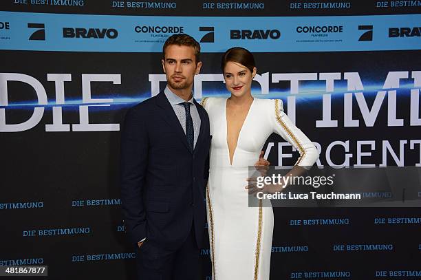 Theo James and Shailene Woodley attend 'Die Bestimmung - Divergent' German Premiere at Sony Centre on April 1, 2014 in Berlin, Germany.