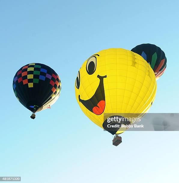 Mass Hot Air Balloon Ascension at the 33rd Annual Quick Chek New Jersey Festival Of Ballooning - Day 1 at Solberg Airport on July 24, 2015 in...