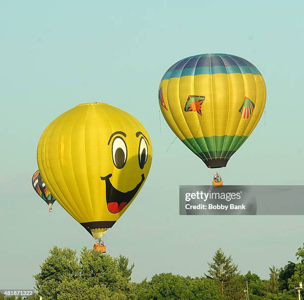 Mass Hot Air Balloon Ascension at the 33rd Annual Quick Chek New Jersey Festival Of Ballooning - Day 1 at Solberg Airport on July 24, 2015 in...