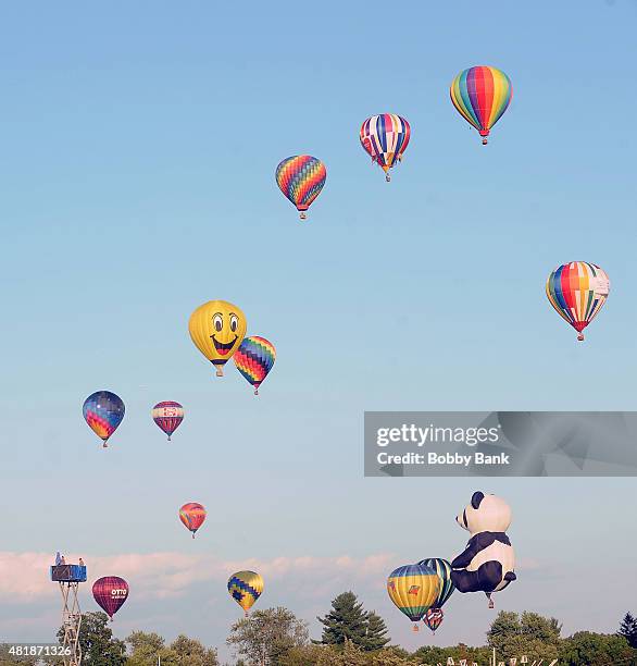 Mass Hot Air Balloon Ascension at the 33rd Annual Quick Chek New Jersey Festival Of Ballooning - Day 1 at Solberg Airport on July 24, 2015 in...