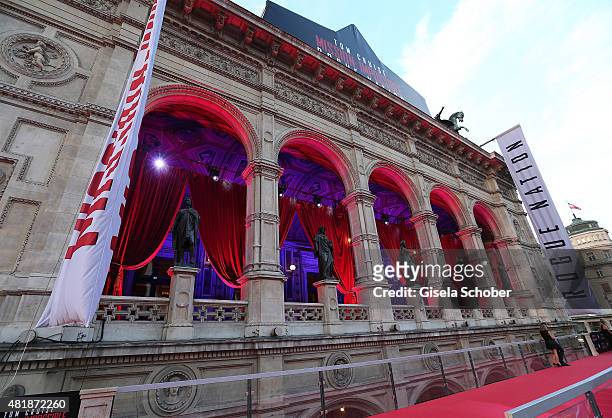 General view outside of the Opera during the world premiere of 'Mission: Impossible - Rogue Nation' at the Opera House on July 23, 2015 in Vienna,...