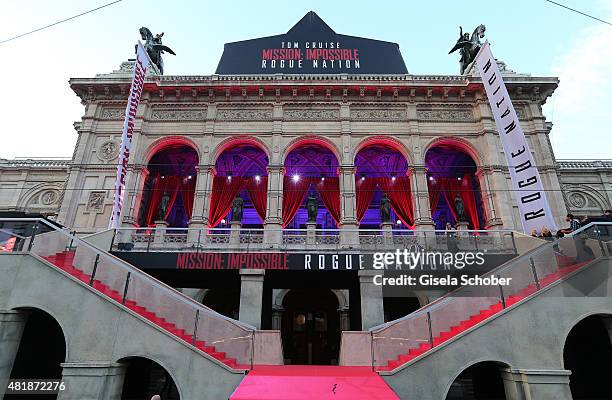 General view outside of the Opera during the world premiere of 'Mission: Impossible - Rogue Nation' at the Opera House on July 23, 2015 in Vienna,...