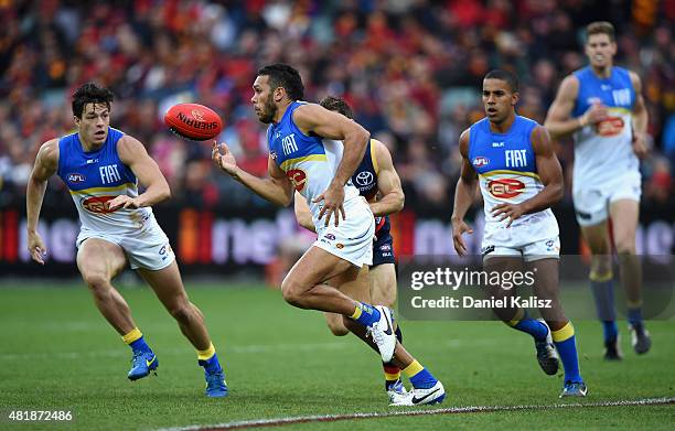 Harley Bennell of the Suns looks to pass the ball during the round 17 AFL match between the Adelaide Crows and the GOld COast Titans at Adelaide Oval...