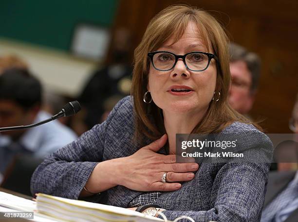 General Motors Company CEO Mary Barra testifies during a House Energy and Commerce Committee hearing on Capitol Hill, on April 1, 2014 in Washington,...