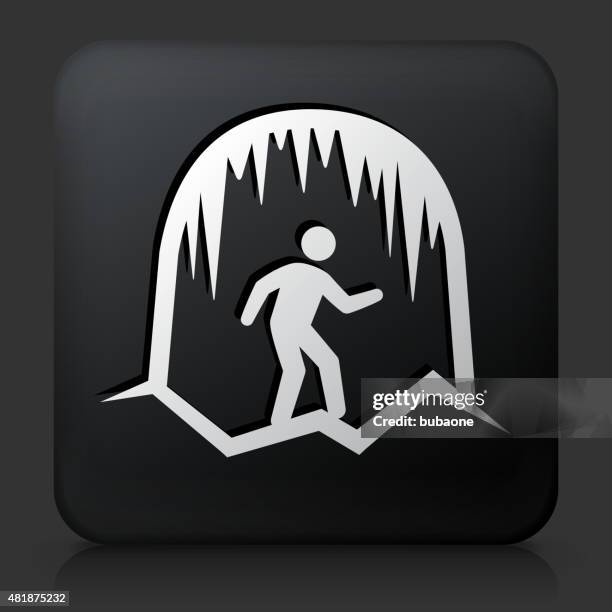 black square button with exploring cave - cave stock illustrations