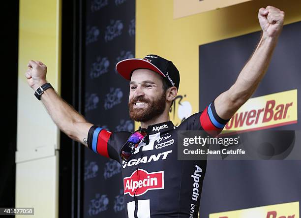 Simon Geschke of Germany and Team Giant-Alpecin celebrates winning stage seventeenth of the 2015 Tour de France, a 161 km stage from Digne-Les-Bains...