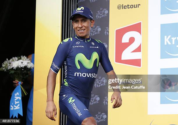 Nairo Quintana of Colombia and Movistar Team retains the white jersey of best young rider following stage seventeenth of the 2015 Tour de France, a...