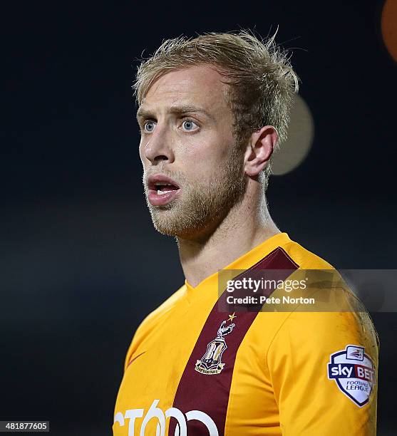 Andrew Davies of Bradford City in action during the Sky Bet League One match between Coventry City and Bradford City at Sixfields Stadium on April 1,...