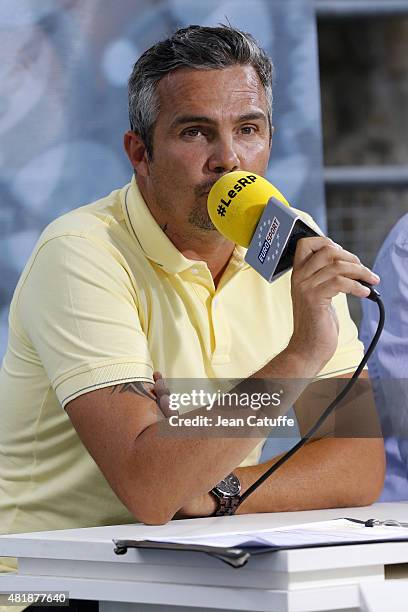 Richard Virenque comments for EuroSport stage seventeenth of the 2015 Tour de France, a 161 km stage from Digne-Les-Bains to Pra Loup on July 22,...