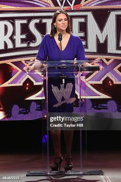 Stephanie McMahon attends the WrestleMania 30 press conference at the Hard Rock Cafe New York on April 1, 2014 in New York City.