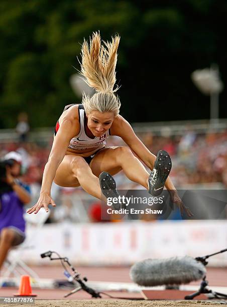 Brianne Theisen-Eaton of Canada competes in the women's long jump final on Day 14 of the Toronto 2015 Pan Am Games on July 24, 2015 in Toronto,...