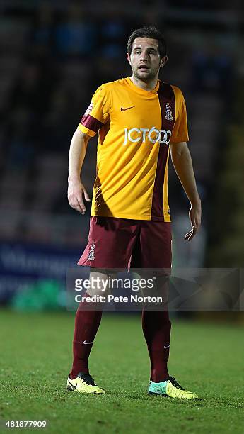 Matthew Dolan of Bradford City in action during the Sky Bet League One match between Coventry City and Bradford City at Sixfields Stadium on April 1,...