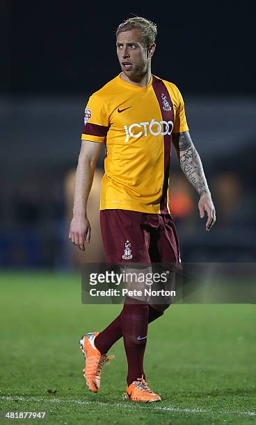 Andrew Davies of Bradford City in action during the Sky Bet League One match between Coventry City and Bradford City at Sixfields Stadium on April 1,...