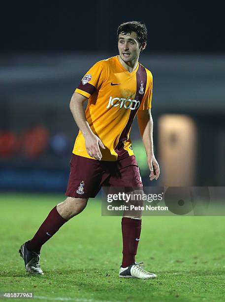 Carl McHugh of Bradford City in action during the Sky Bet League One match between Coventry City and Bradford City at Sixfields Stadium on April 1,...