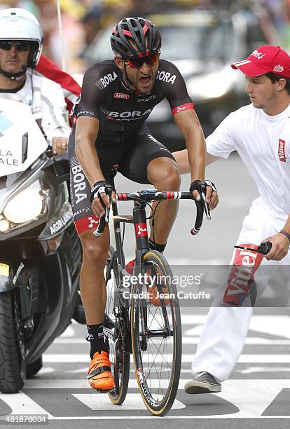 Jan Barta of Czech Republic and Bora-Argon 18 crosses the finish line of stage seventeenth of the 2015 Tour de France, a 161 km stage from...