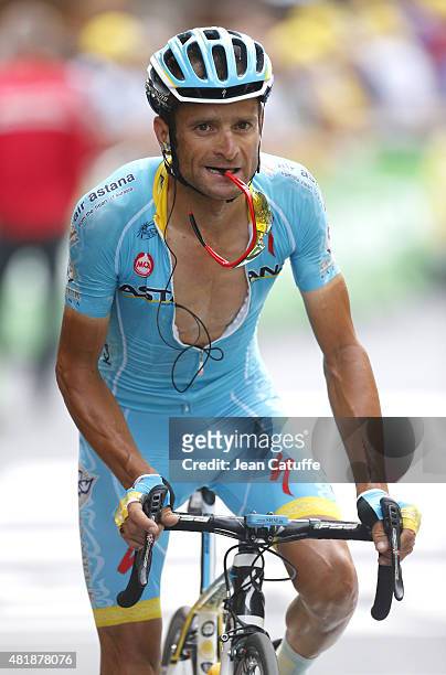 Michele Scarponi of Italy and Astana Pro Team crosses the finish line of stage seventeenth of the 2015 Tour de France, a 161 km stage from...