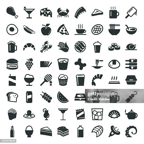 essen und trinken-symbol 64 symbole - t bone steak stock-grafiken, -clipart, -cartoons und -symbole