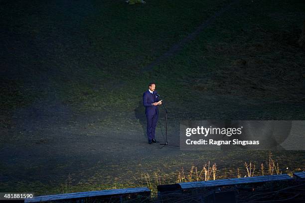 Crown Prince Haakon of Norway speaks during The Saint Olav Festival on July 24, 2015 in Stiklestad, Norway.