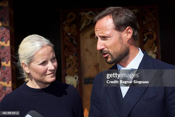 Crown Princess Mette-Marit of Norway and Crown Prince Haakon of Norway attend The Saint Olav Festival on July 24, 2015 in Stiklestad, Norway.