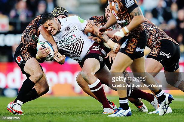 Willie Mason of the Sea Eagles charges on during the round 20 NRL match between the New Zealand Warriors and the Manly Sea Eagles at Mt Smart Stadium...