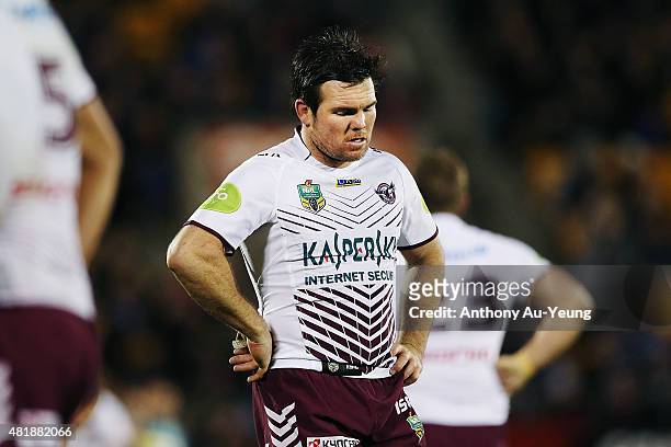 Jamie Lyon of the Sea Eagles looks on during the round 20 NRL match between the New Zealand Warriors and the Manly Sea Eagles at Mt Smart Stadium on...