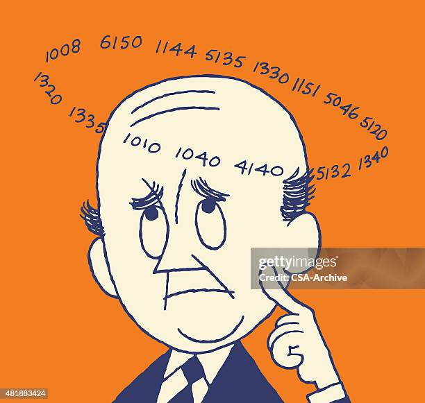 man thinking about numbers - frowning stock illustrations