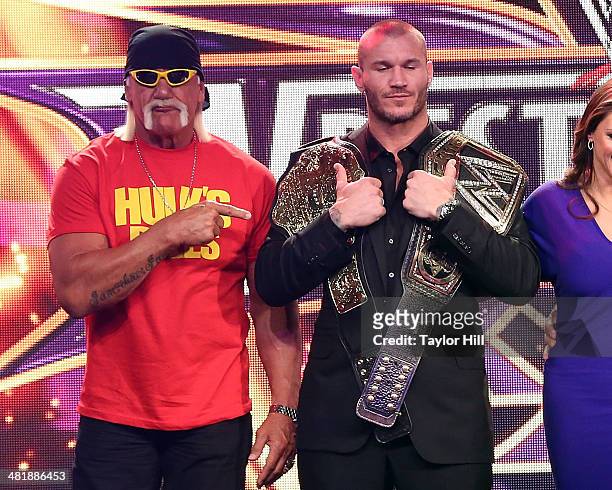 Hulk Hogan and Randy Orton attend the WrestleMania 30 press conference at the Hard Rock Cafe New York on April 1, 2014 in New York City.