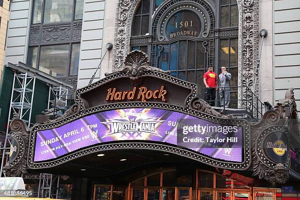 Group photo op at the WrestleMania 30 press conference at the Hard Rock Cafe New York on April 1, 2014 in New York City.