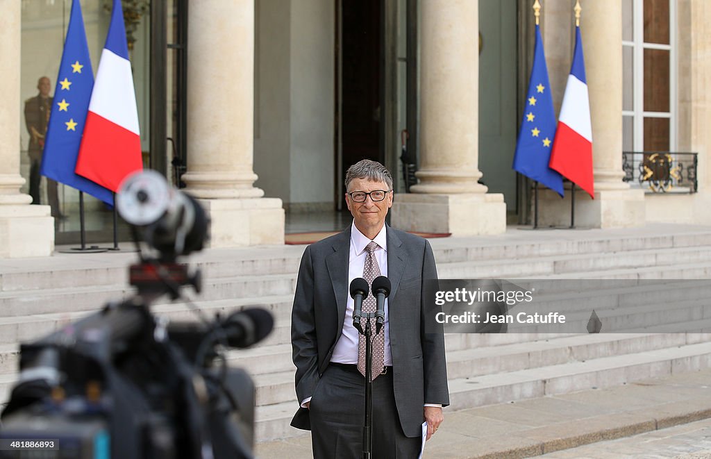 French President Francois Hollande Receives Bill Gates At Elysee Palace
