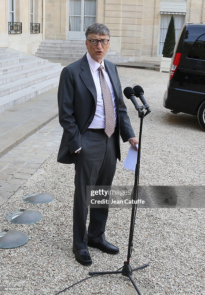 French President Francois Hollande Receives Bill Gates At Elysee Palace