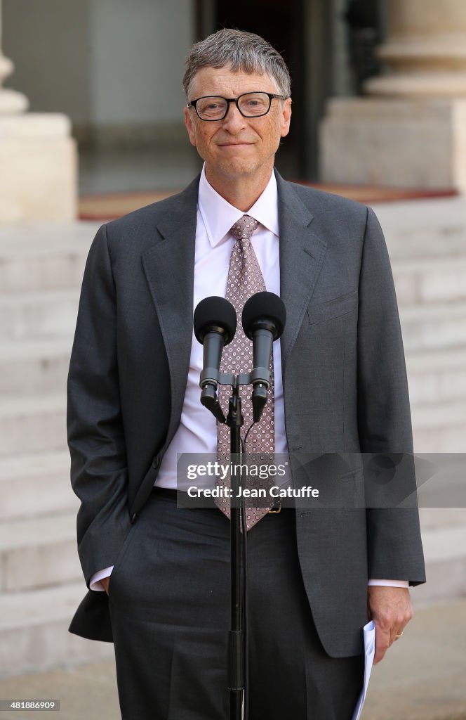 French President Francois Hollande Receives Bill Gates At Elysee Palace