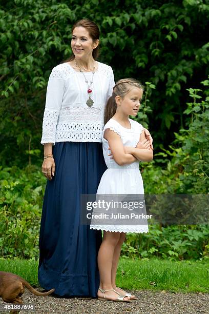 Crown Princess Mary of Denmark and Princess Isabella of Denmark attend the annual summer Photocall for The Danish Royal Family at Grasten Castle, on...