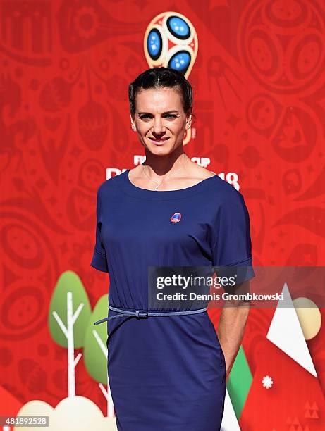 Yelena Isinbayeva attends the Preliminary Draw of the 2018 FIFA World Cup in Russia at The Konstantin Palace on July 25, 2015 in Saint Petersburg,...