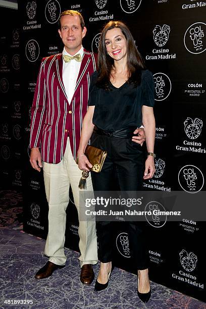 Bruno Gomez Acebo and Barbara Cano attend a cocktail invited for Ignacio Garcia de Vinuesa at Casino Gran Madrid-Colon on April 1, 2014 in Madrid,...