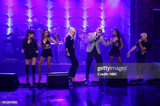 Episode 0032 -- Pictured: Pitbull featuring Emmalyn Estrada, Natasha Slayton, Lauren Bennett, Simone Battle, Paula Van Oppen of G.R.L. On April 1,...