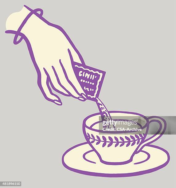 woman pouring packet into cup - spilling stock illustrations