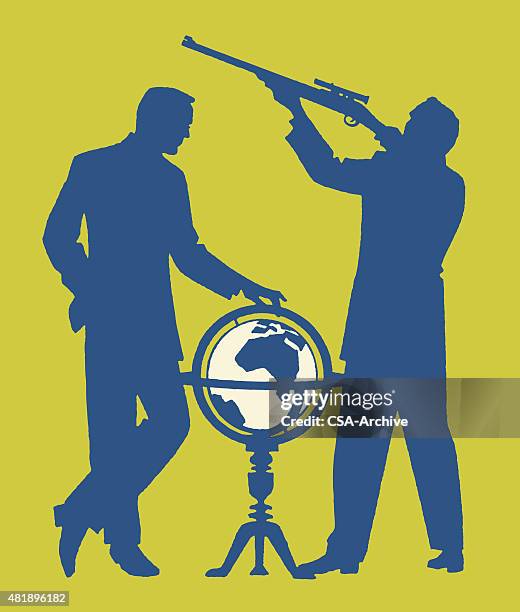 men with globe and gun - mafia stock illustrations