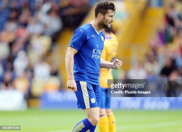 David Nugent of Leicester City celebrates scoring after making it 0-1 during the pre-season friendly between Mansfield Town and Leicester City at the...