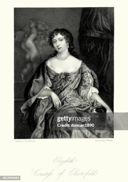 stockillustraties, clipart, cartoons en iconen met elizabeth stanhope, countess of chesterfield - restauratiestijl