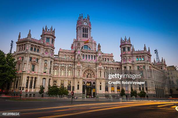 madrid palacio de cibeles traffic zooming through plaza cibeles spain - gran vía madrid bildbanksfoton och bilder