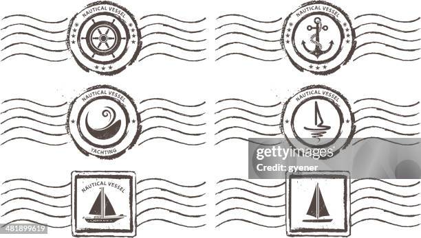 nautical vessel stamps - commercial fishing net stock illustrations