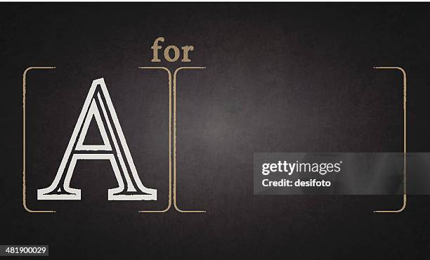 alphabet - a on blackboard - bracket household fixture stock illustrations