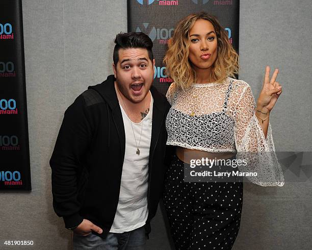 Mack and Leona Lewis at Radio Station Y-100 on July 24, 2015 in Miami, Florida.