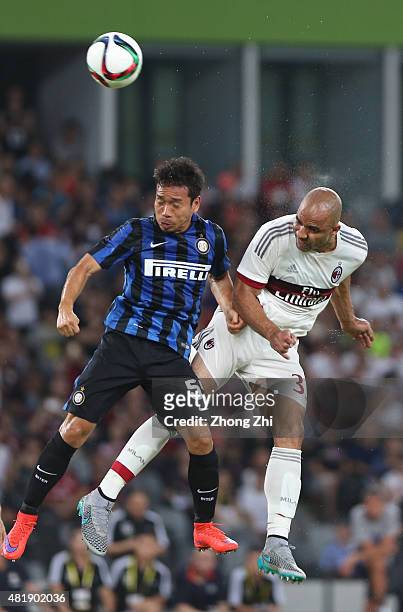 Dias Da Costa Alex Rodrigo of AC Milan competes the header with Nagatomo Yuto of FC Internazionale during the match of International Champions Cup...