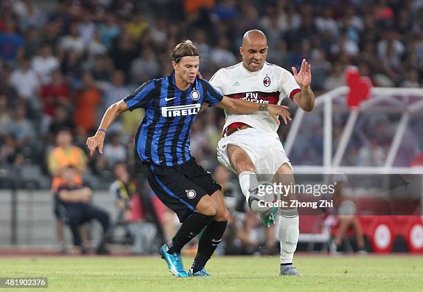 Dias Da Costa Alex Rodrigo of AC Milan competes the ball with Longo Samuele of FC Internazionale during the match of International Champions Cup...