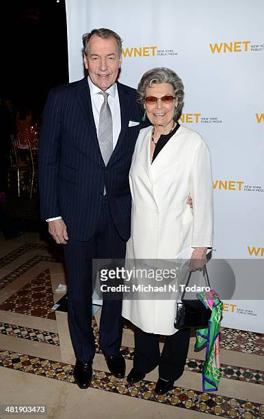 Charlie Rose and Rosalind P. Walter attend the WNET 2014 Gala at Cipriani 42nd Street on April 1, 2014 in New York City.
