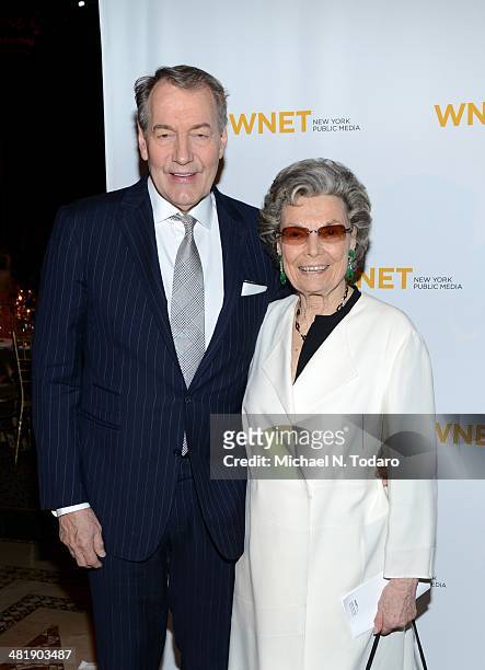 Charlie Rose and Rosalind P. Walter attend the WNET 2014 Gala at Cipriani 42nd Street on April 1, 2014 in New York City.