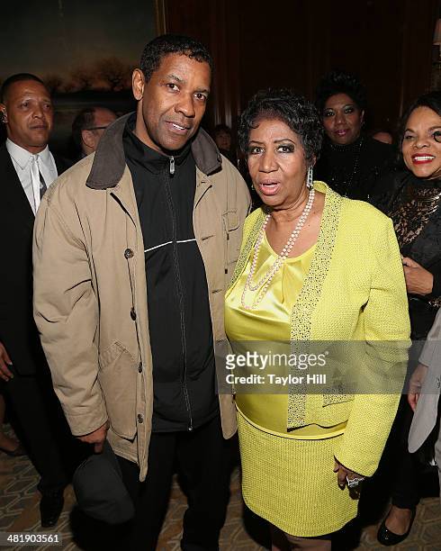 Denzel Washington and Aretha Franklin attend Aretha Franklin's 72nd Birthday Celebration on March 22, 2014 in New York City.
