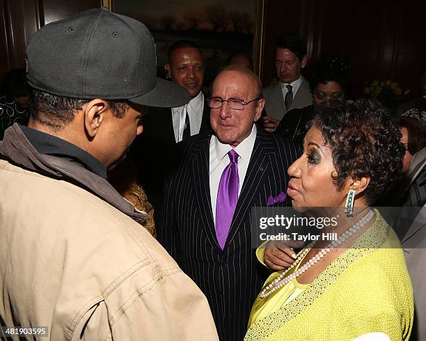 Clive Davis, Denzel Washington, and Aretha Franklin attend Aretha Franklin's 72nd Birthday Celebration on March 22, 2014 in New York City.