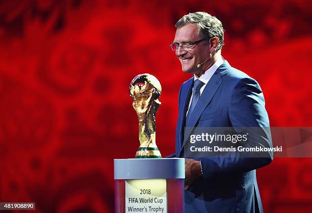 Secretary-General Jerome Valcke smiles during the Preliminary Draw of the 2018 FIFA World Cup in Russia at The Konstantin Palace on July 25, 2015 in...